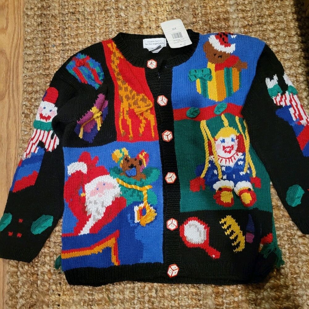 The Eagle's Eye VINTAGE 90s Cardigan Ugly Christmas Sweater TOYS Embroidered PS